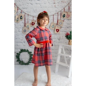 Kız Çocuk Ekose Desen Yılbaşı Temalı Elbise