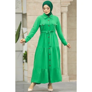 Neva Style Düğmeli Yeşil Tesettür Elbise 40971Y
