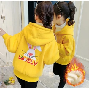 Kids Face Özel Tasarım Kapüşonlu Tam Fermuarlı Lovely Sırt Baskılı Tam Kışlık Oversize Kız Çocuk Sweatshırt