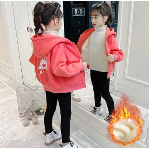 Kids Face Özel Tasarım Kapüşonlu Tam Fermuarlı Lovely Sırt Baskılı Kalın Kışlık Kız Çocuk Luxury Sweatshırt