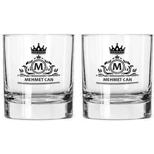 Black Bonds Blackbonds Kişiye Özel Isimli Taçlı Baskılı Viski Bardağı 2 Li