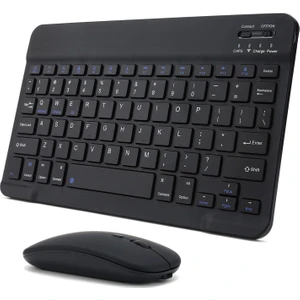 Bluetooth Ios Ipad Android Windows Uyumlu Klavye Mouse Seti - Sessiz - Şarjlı - Combo - Ultra Ince - Türkçe - Kablosuz Siyah