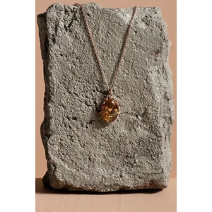 Takı Depo Damla Kehribar Taşlı Minimal Gümüş Kolye Rose Rengi