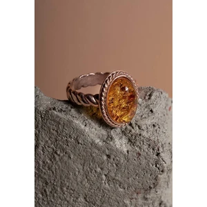 Takı Depo Damla Kehribar Taşlı Minimal Gümüş Yüzük Rose Rengi - 17