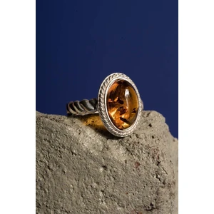 Takı Depo Damla Kehribar Taşlı Minimal Gümüş Yüzük Gümüş Rengi - 16