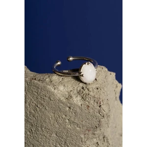 Takı Depo Doğal Ay Taşı Taşlı Minimal Gümüş Ayarlanabilir Kadın Yüzük Gümüş Rengi - 8