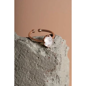 Takı Depo Doğal Ay Taşı Taşlı Minimal Gümüş Ayarlanabilir Kadın Yüzük Rose Rengi - 8