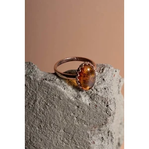 Takı Depo Damla Kehribar Taşlı Minimal Gümüş Yüzük Rose Rengi - 16
