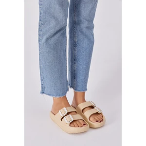 Tonny Black Kadın Krem Rahat Kalıp Tokalı Yüksek Taban Eva Terlik