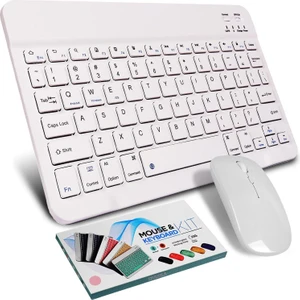 Bluetooth Ios Ipad Android Windows Uyumlu Klavye Mouse Seti - Sessiz - Şarjlı - Combo - Ultra Ince - Türkçe - Kablosuz Beyaz