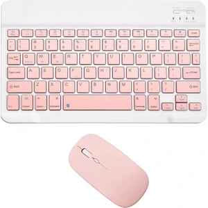 Bluetooth Ios Ipad Android Windows Uyumlu Klavye Mouse Seti - Sessiz - Şarjlı - Combo - Ultra Ince - Türkçe - Kablosuz Pembe
