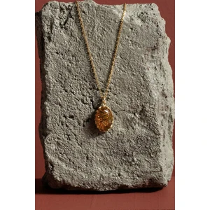 Takı Depo Damla Kehribar Taşlı Minimal Gümüş Kolye Altın Rengi