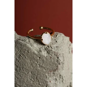 Takı Depo Doğal Ay Taşı Taşlı Minimal Gümüş Ayarlanabilir Kadın Yüzük Altın Rengi - 10