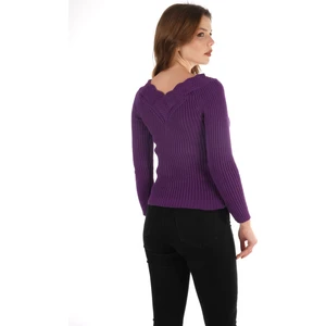 City Center Fashion Kadın Hardal Yaka Güpür Detay Triko Kazak Bluz Ara Beden Standart CTY-CND-11903