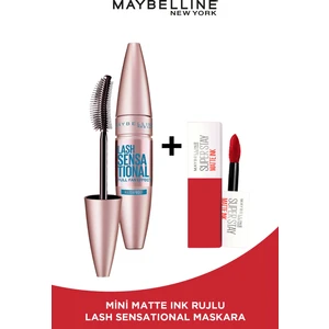 Maybelline New York Lash Sensational Yelpaze Etkili Suya Dayanıklı Siyah Maskara & Maybelline Mini Matte Ink