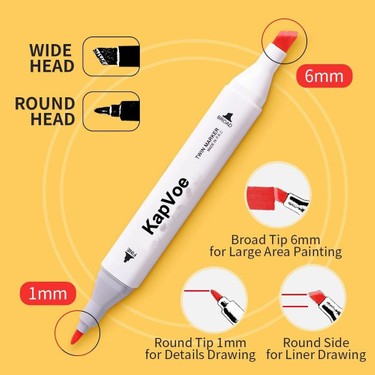 KAPVOE 60 Adet Çift Uçlu Touch Marker Art Tasarım Keçeli Kalem
