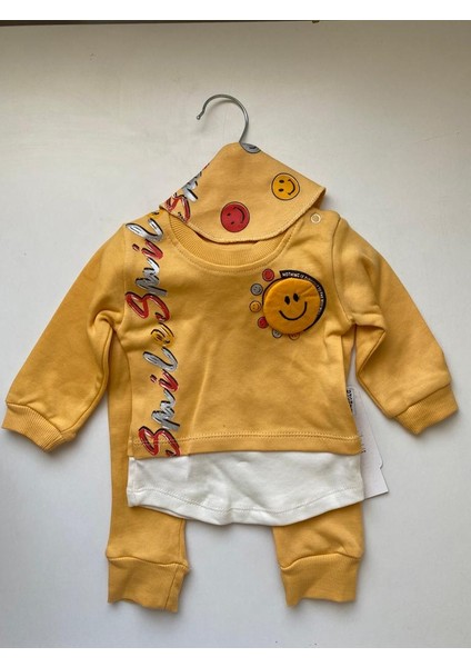 Smile Baskılı Fularlı 3'lü Bebek Takım