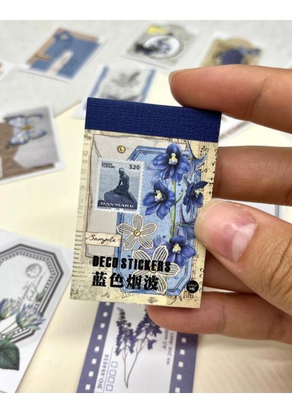 Vintage Çiçek Lacivert 50 Yaprak Defter Sticker Çıkartma Bullet Journal Defter Süsleme