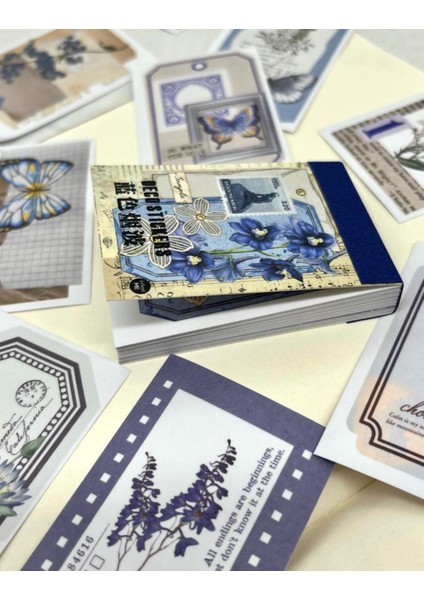 Vintage Çiçek Lacivert 50 Yaprak Defter Sticker Çıkartma Bullet Journal Defter Süsleme fiyatları