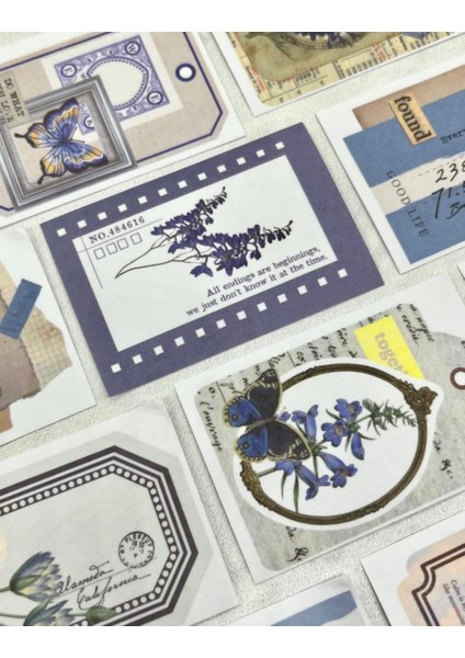 Vintage Çiçek Lacivert 50 Yaprak Defter Sticker Çıkartma Bullet Journal Defter Süsleme fırsatları