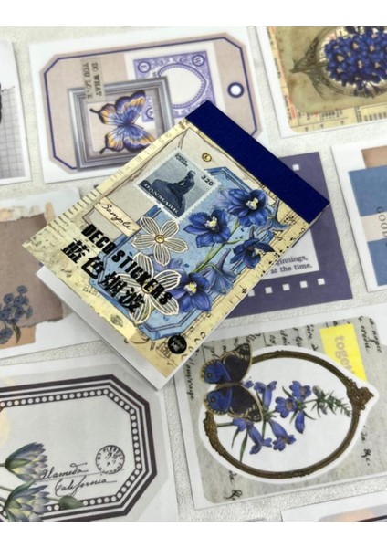 Vintage Çiçek Lacivert 50 Yaprak Defter Sticker Çıkartma Bullet Journal Defter Süsleme indirimleri