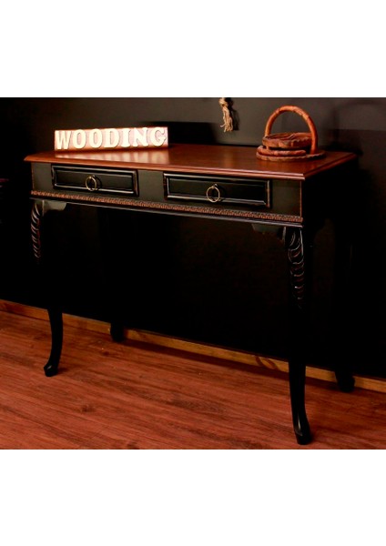 Wooding 120 cm Masif Ceviz Siyah Oymalı Dresuar