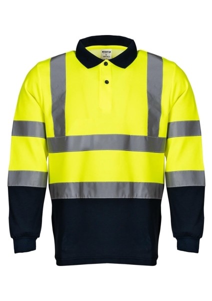 Reflektörlü Polo Yaka T-Shirt Interlok Uzun Kollu
