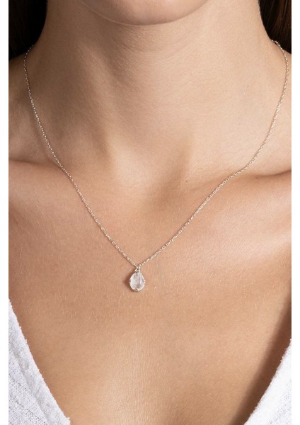 Doğal Ay Taşı Taşlı Minimal Gümüş Kadın Kolye Gümüş Rengi fiyatları