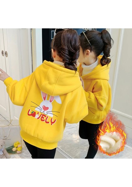 Kids Face Özel Tasarım Kapüşonlu Tam Fermuarlı Lovely Sırt Baskılı Tam Kışlık Oversize Kız Çocuk Sweatshırt