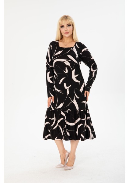 Kadın Büyük Beden Dizaltı Kare Yaka Uzun Kol Viskon Penye Şık Tasarım Rahat Elbisea modelleri