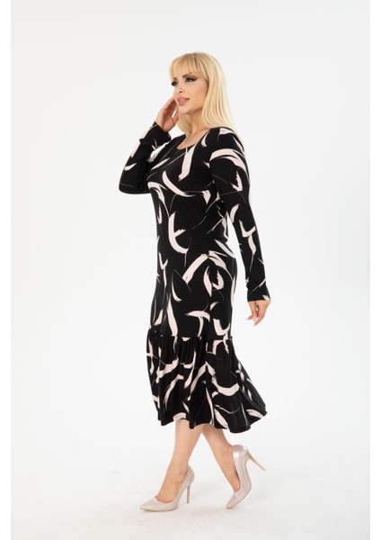 Kadın Büyük Beden Dizaltı Kare Yaka Uzun Kol Viskon Penye Şık Tasarım Rahat Elbisea fırsatları