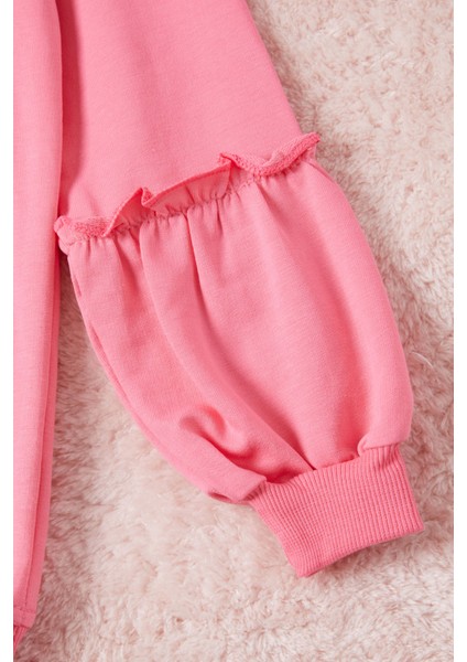 Pembe Renkli Kalp Desenli Payetli Kız Çocuk Sweatshirt 16693 fiyatları