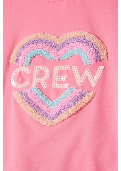 Pembe Renkli Kalp Desenli Payetli Kız Çocuk Sweatshirt 16693 modelleri