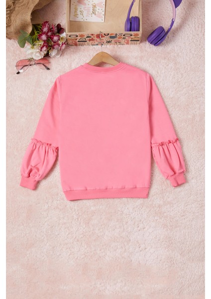 Pembe Renkli Kalp Desenli Payetli Kız Çocuk Sweatshirt 16693 fırsatları
