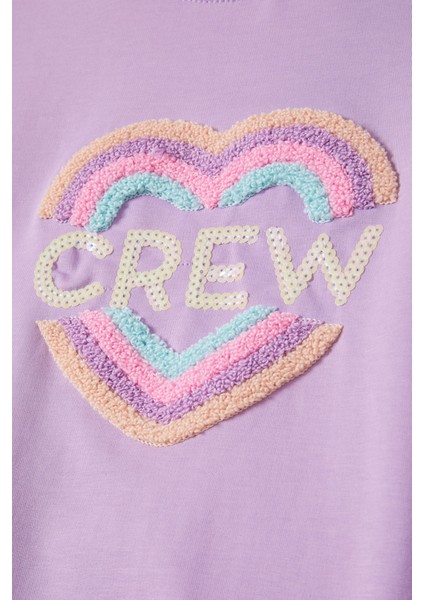 Lila Renkli Kalp Desenli Payetli Kız Çocuk Sweatshirt 16698 fiyatları