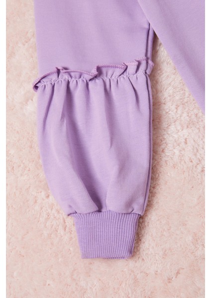 Lila Renkli Kalp Desenli Payetli Kız Çocuk Sweatshirt 16698 modelleri