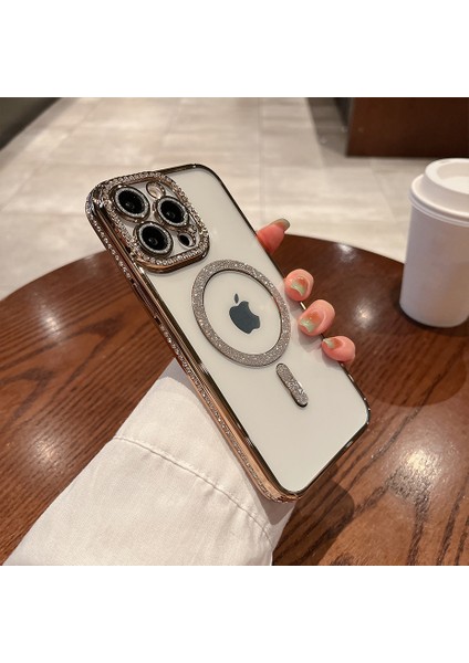 iPhone 15 Pro Uyumlu Kılıf Parlak Taşlı Simli Magsafe Özellikli Kamera Korumalı Esnek Silikon fiyatları