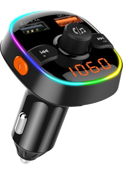 BC52 Araba Renkli Atmosfer Hafif Bluetooth Mp3 Çalar - Siyah (Yurt Dışından)