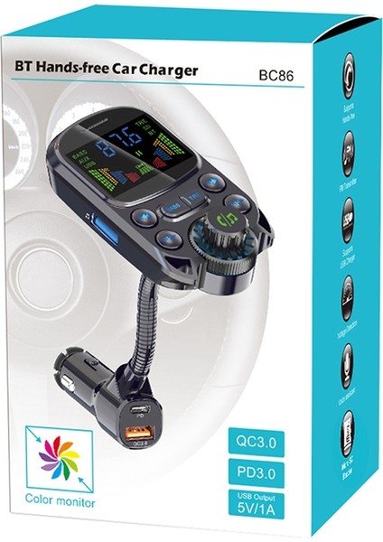 BC86 Renkli Ekran Araba Bluetooth Verici - Siyah (Yurt Dışından) modelleri