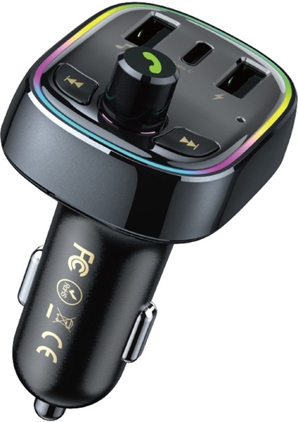 Wk Usb+Usb-C/typ-C Mp3 Bluetooth Araç Şarj Cihazı - Siyah (Yurt Dışından)