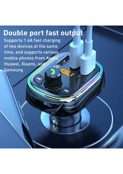Wk Usb+Usb-C/typ-C Mp3 Bluetooth Araç Şarj Cihazı - Siyah (Yurt Dışından)