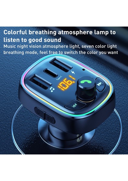 Wk Usb+Usb-C/typ-C Mp3 Bluetooth Araç Şarj Cihazı - Siyah (Yurt Dışından)