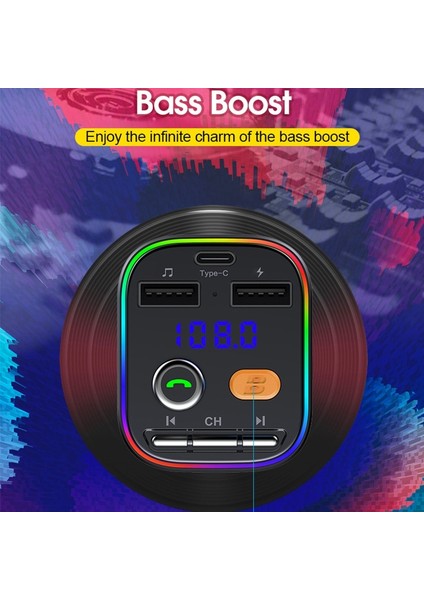 T48C Araba Bluetooth 5.0 Fm Verici Kiti - Siyah (Yurt Dışından)