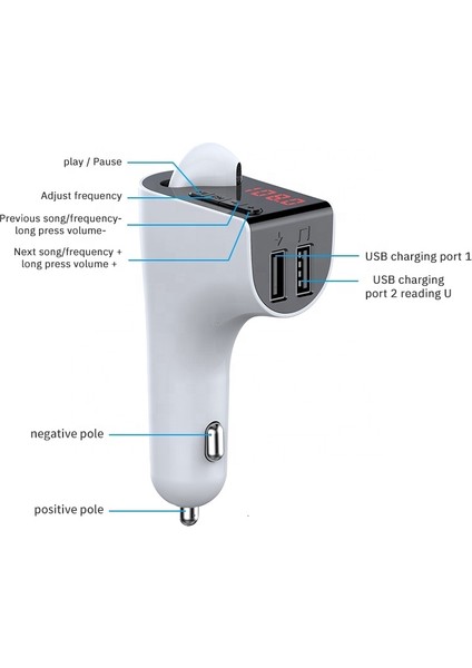 V14 Araba Bluetooth Kulaklık - Beyaz (Yurt Dışından)