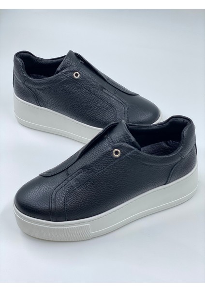 Kadın Nude Spor Ayakkabı Hakiki Deri Gizli Lastikli Yüksek Taban Sneaker