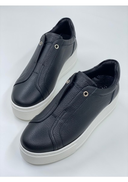 Kadın Nude Spor Ayakkabı Hakiki Deri Gizli Lastikli Yüksek Taban Sneaker indirimleri