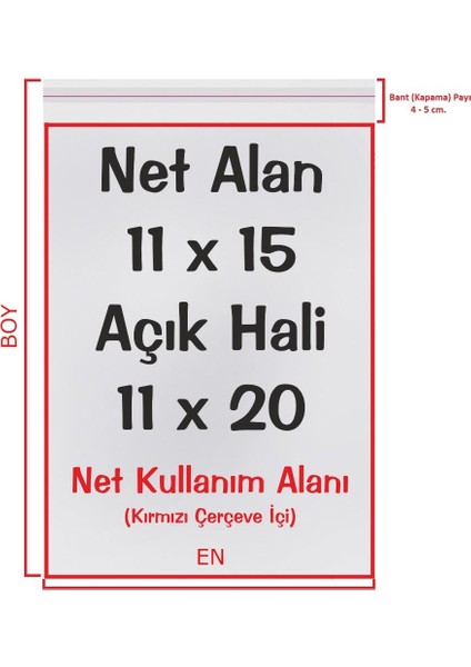 11X15+5 cm (11*20) 250 Adet - Şeffaf Bantlı Yapışkanlı Opp Jelatin Poşet