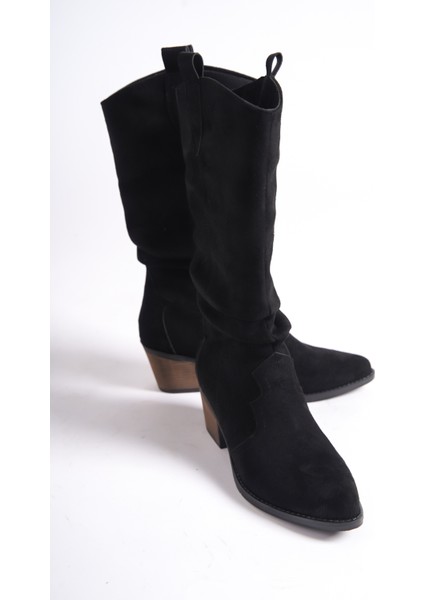 MBHJ290-S Siyah Süet Kısa Kalın Topuklu Kadın Körüklü Bot & Bootie fırsatları