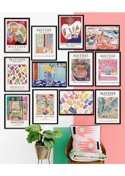 Henri Matisse Tablolarından Oluşturulmuş Sanatsal Set, 12 Parça Çerçeve Görünümlü Mdf Tablo Seti,