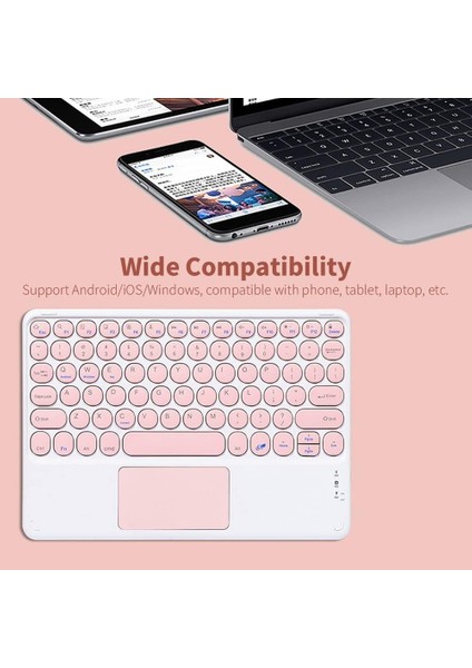 Kablosuz Touchpad Bluetooth Klavye - Ios Android Windows Uyumlu - Türkçe Dil - Şarjlı - Ultra Ince - Type-C Giriş Pembe